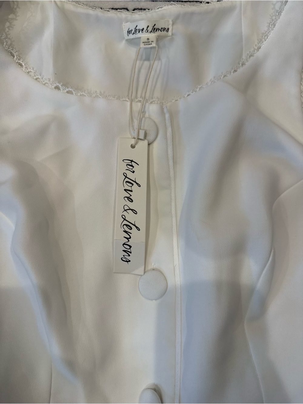 For Love And Lemons White Lace-Trim Button-Front Mini Dress - Picture 2 of 3